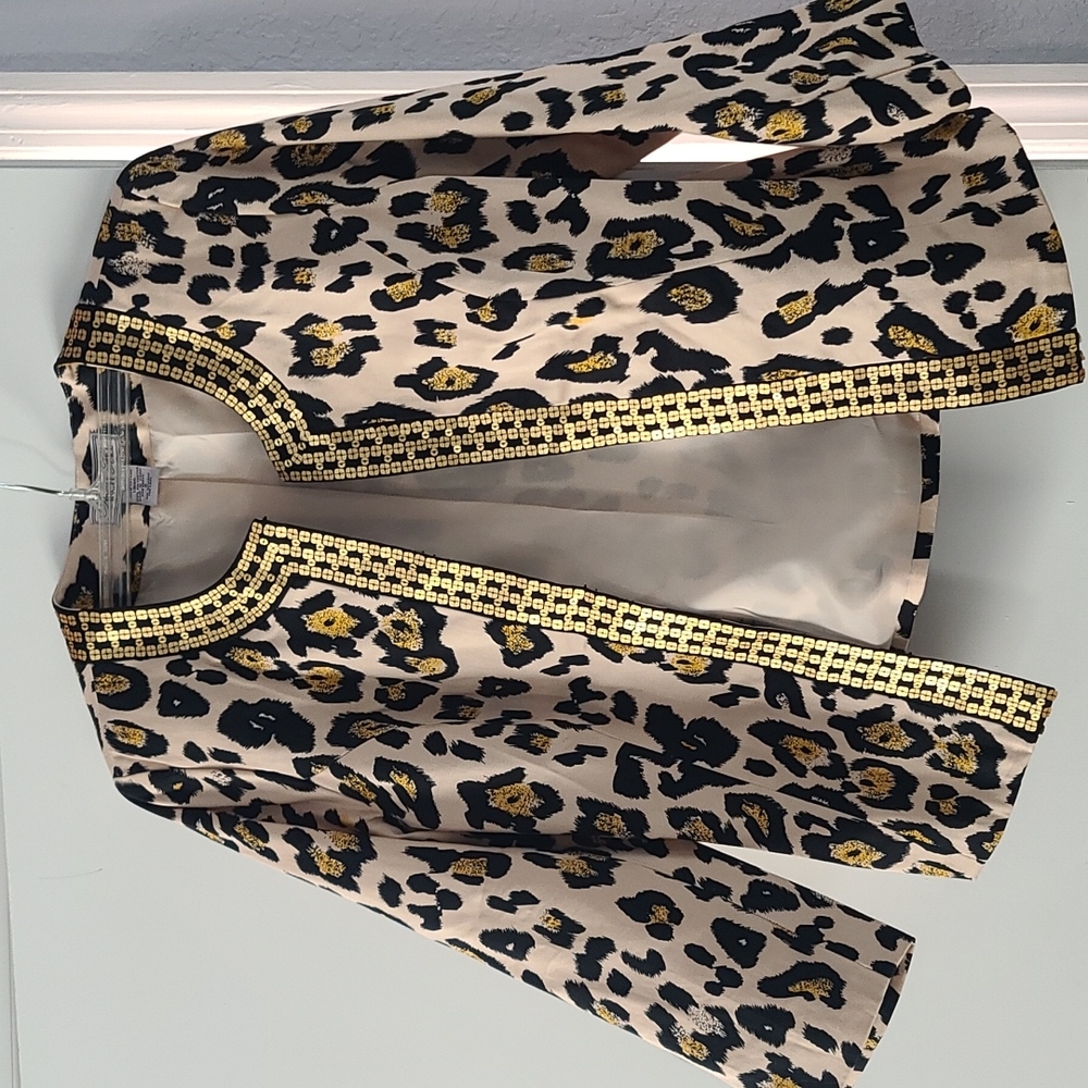 Animal print jacket Size S Gold Sequin Trim